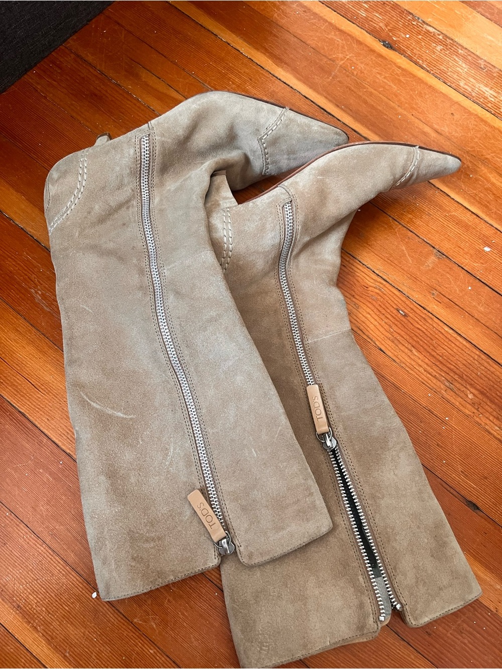 Tod's Suede Boots in Taupe and Brown